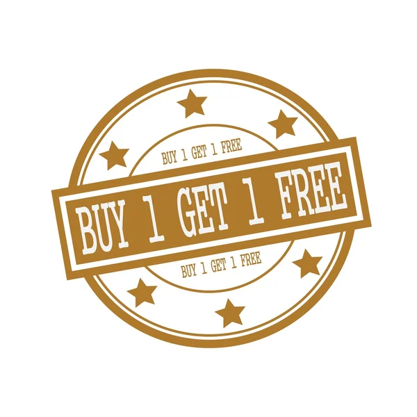 Compre 1 get 1 free white stamp text on circle on brown background and star — Fotografia de Stock