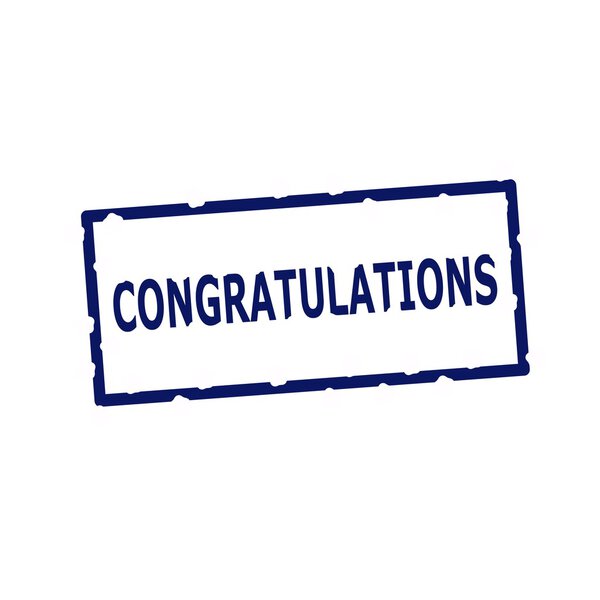 congratulations blue stamp text on Rectangular white background