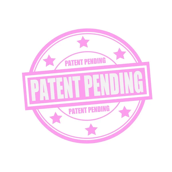 Patent Pending witte stempel tekst op cirkel op roze achtergrond en ster Stockafbeelding