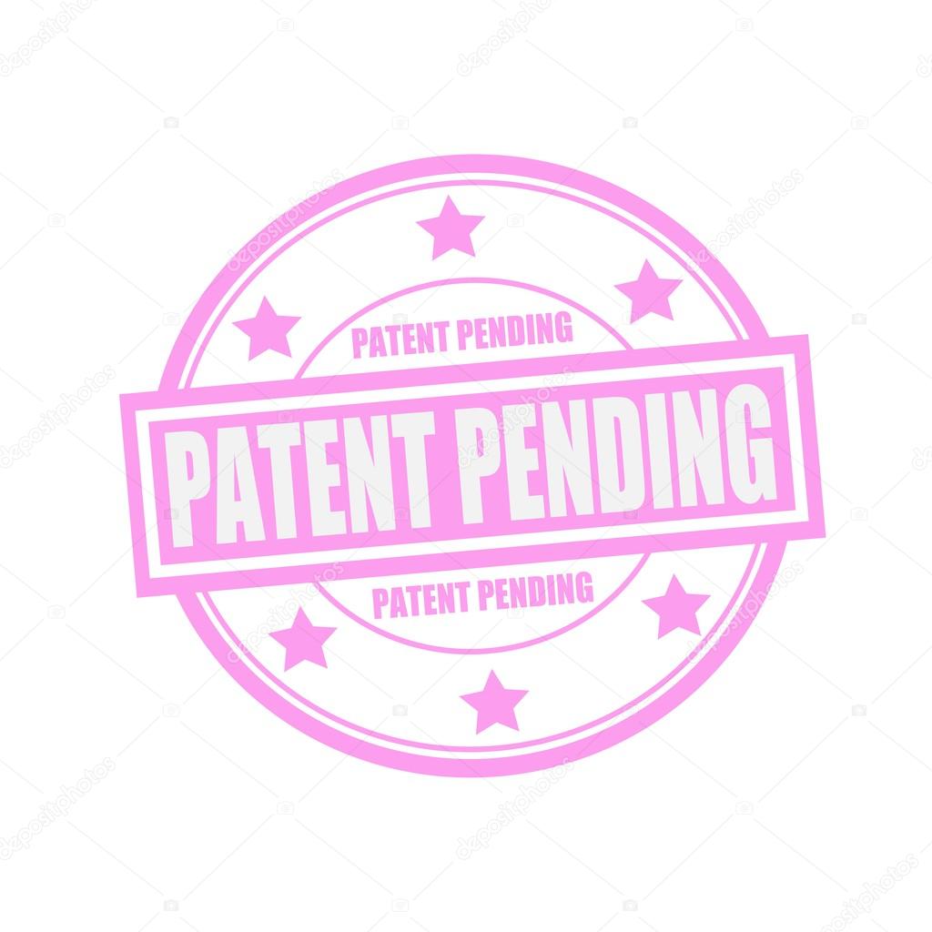 PATENT PENDING white stamp text on circle on pink background and star