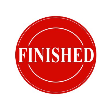 Daire kırmızı zemin üzerine beyaz damga metni bitmiş 