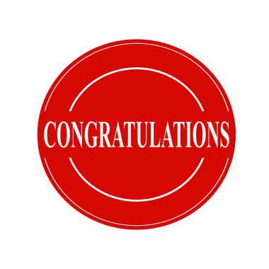 Tebrikler damga metni daire kırmızı zemin üzerine beyaz