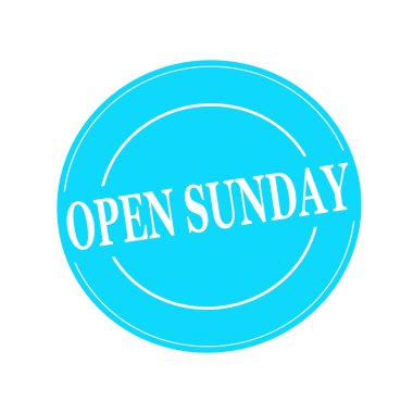 Pazar beyaz damga metni daire mavi zemin üzerine açın