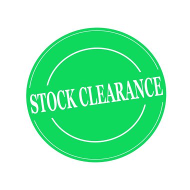 Stok temizleme beyaz damga metni üzerinde yeşil arka planda daireye