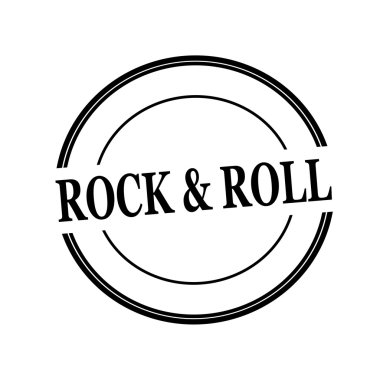 Rock and Roll siyah damga metni üzerinde beyaz arka plan üzerinde daire