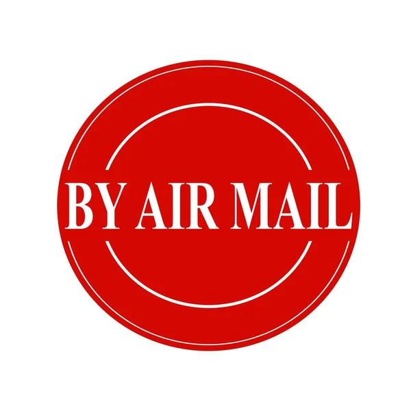 By air mail white stamp text on circle on red background — Stock Photo, Image