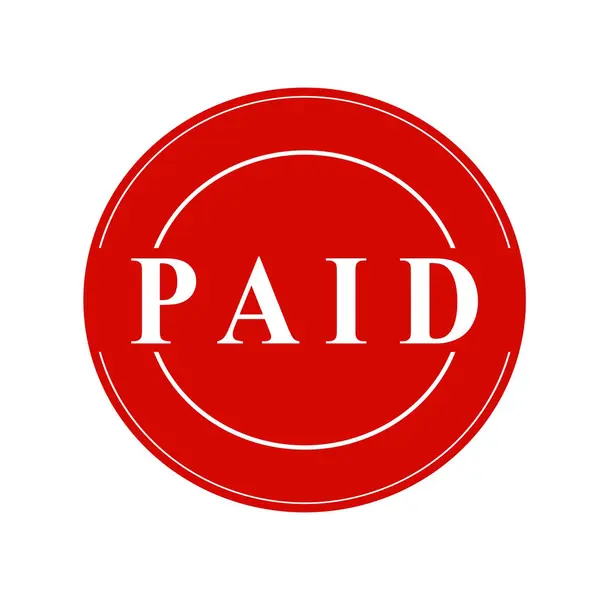 Bezahlter weißer Stempeltext auf Kreis auf rotem Hintergrund — Stockfoto