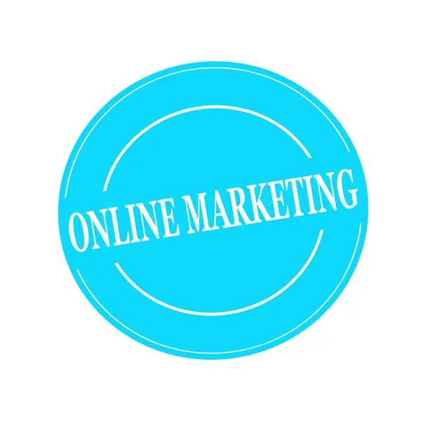 Online Marketing vit stämpel text på cirkel på blå bakgrund — Stockfoto