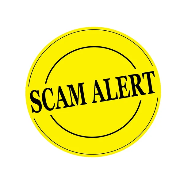 Betrug Warnstempel Text auf Kreis auf gelbem Hintergrund — Stockfoto