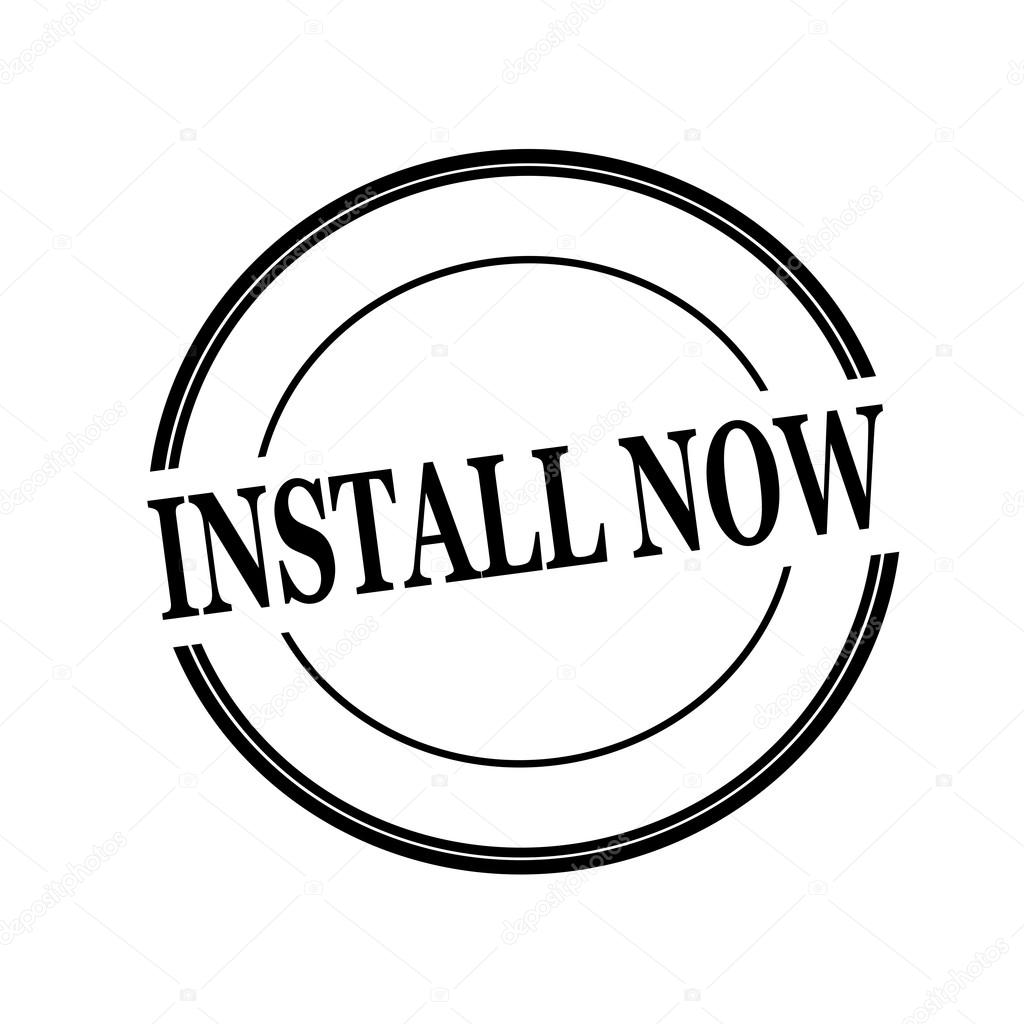 Install Now black stamp text on circle on white background
