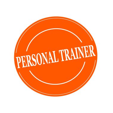 Kişisel antrenör beyaz damga metni orage arka planda daireye üzerinde