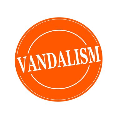 Vandalizm beyaz damga metni orage arka planda daireye üzerinde