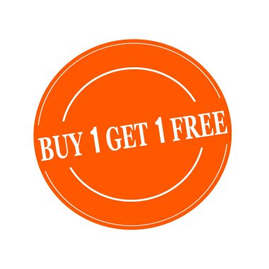 1 get 1 ücretsiz beyaz damga metni orage arka planda daireye üzerinde satın