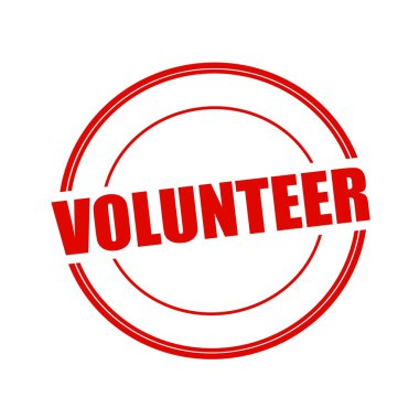 Daire beyaz zemin üzerine kırmızı damga metni gönüllü