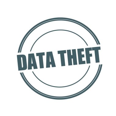 Veri hırsızlığı gri damga metni üzerinde beyaz arka plan üzerinde daire