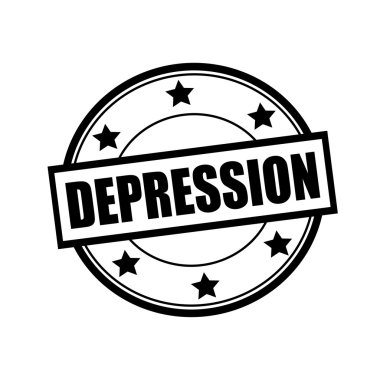 Depresyon siyah damga metni daire beyaz arka plan ve yıldız