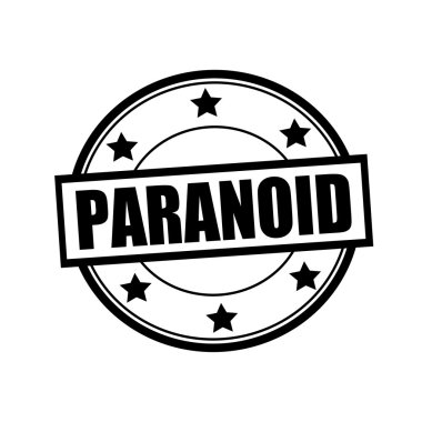 Paranoyak siyah damga metni daire beyaz arka plan ve yıldız