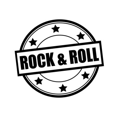 Rock'n roll siyah damga metni daire beyaz arka plan ve yıldız