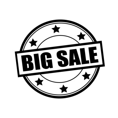 Büyük satış siyah damga metni daire beyaz arka plan ve yıldız