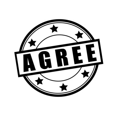 Beyaz arka plan ve yıldız çemberin üzerinde siyah damga metni kabul