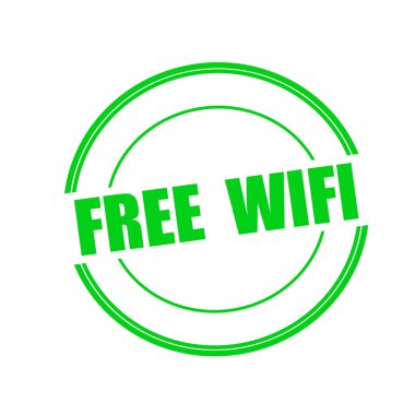 Ücretsiz Wi-Fi yeşil damga metni üzerinde beyaz arka plan üzerinde daire