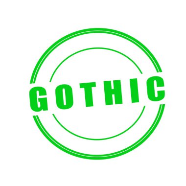 Beyaz arka plan üzerinde daire üzerinde Gotik yeşil damga metni