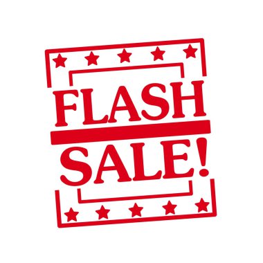 Beyaz arka plan kareler üzerinde Satılık kırmızı damga metni flash