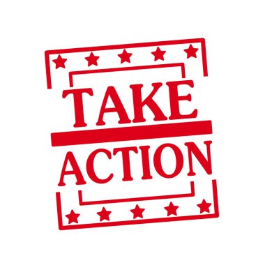 Beyaz arka plan kareler üzerinde eylem kırmızı damga metni al