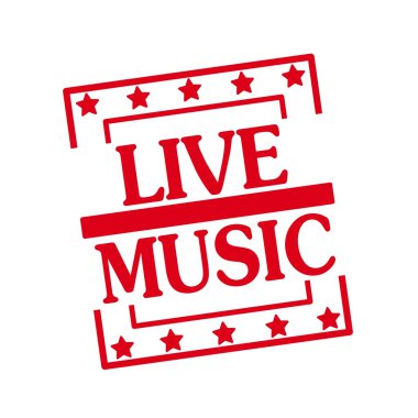 Kareler beyaz arka planda müzik kırmızı damga metni yaşıyor