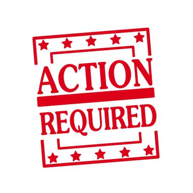 Gereken eylem kırmızı damga metni üzerinde beyaz arka plan kareler