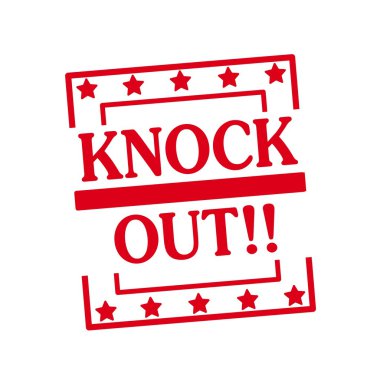 Knock Out kareler beyaz zemin üzerine kırmızı damga metni