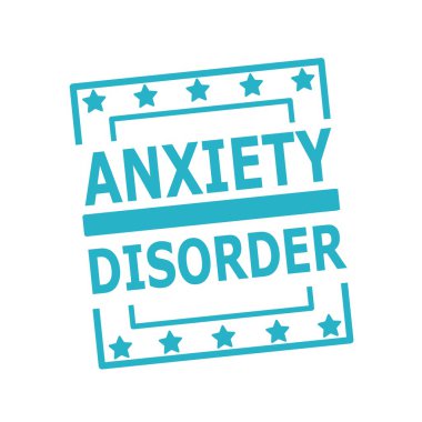 Anksiyete bozukluğu mavi damga metni üzerinde beyaz arka plan kareler