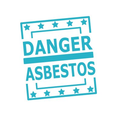 Tehlike asbest mavi damga metni üzerinde beyaz arka plan kareler