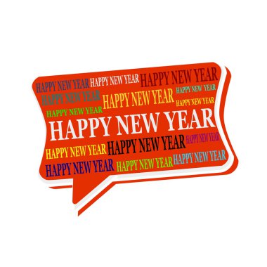 Mutlu yeni yıl çok renkli kelime kırmızı konuşma balonları