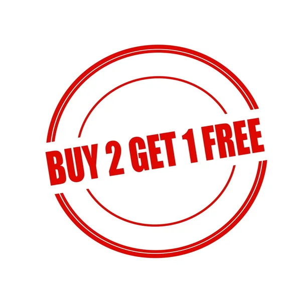 Koupit 2 get 1 free červené razítko text na kruh na bílém pozadí — Stock fotografie