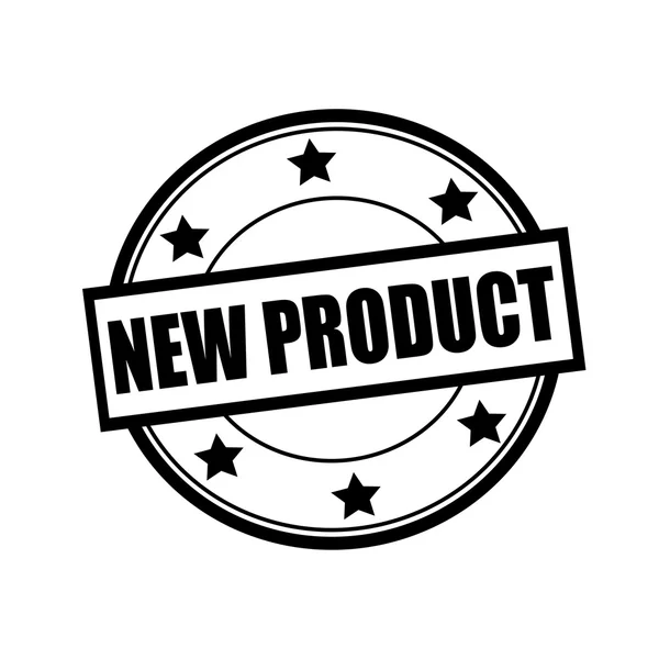 Novo produto texto carimbo preto no círculo no fundo branco e estrela — Fotografia de Stock