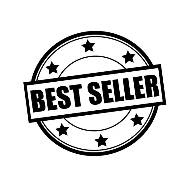 白い背景と星の円で最高の売り手黒スタンプ テキスト — ストック写真