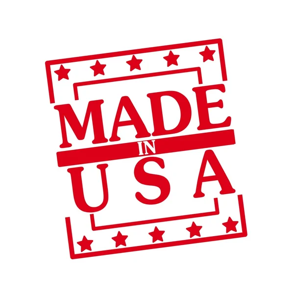 Tekst czerwony znaczek wykonane w Usa na kwadraty na białym tle — Zdjęcie stockowe