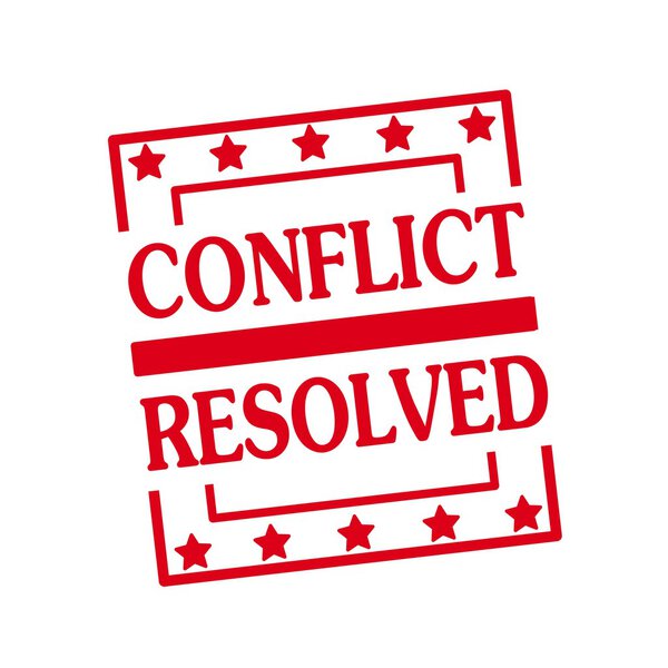 Разрешение конфликта Текст красной печати на квадратах на белом фоне
