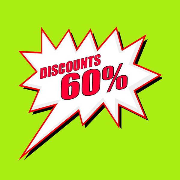 Discounts 60 percent wording speech bubble