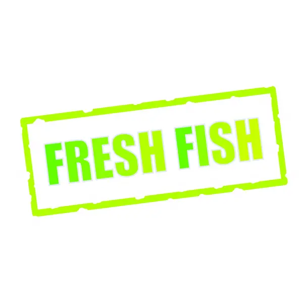 부서진된 녹색 사각형 표시에 신선한 생선 문구 — 스톡 사진