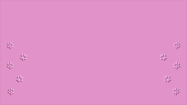 粉红背景的卡通动物爪子印 — 图库视频影像