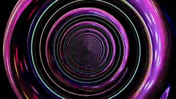 Cirklar Spiral Flerfärgad Tunnel Abstrakt Rörelse Rymden — Stockvideo