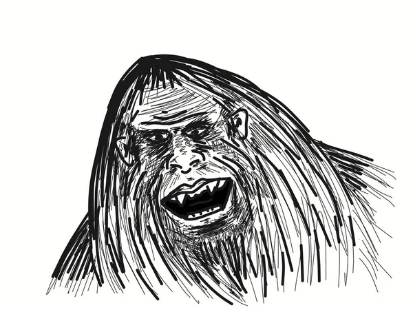 Den Legendariska Bigfoot Ansikte Yeti Mystisk Humanoid Varelse Som Har — Stockfoto