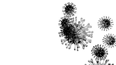 SARS-CoV-2 Coronavirus beyaz arka planda 3D. Tehlikeli hücresel olmayan bulaşıcı virüs covid-19 grip salgını.