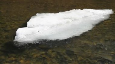 Hızlı vahşi nehir ve yüzen buz kütlesi.