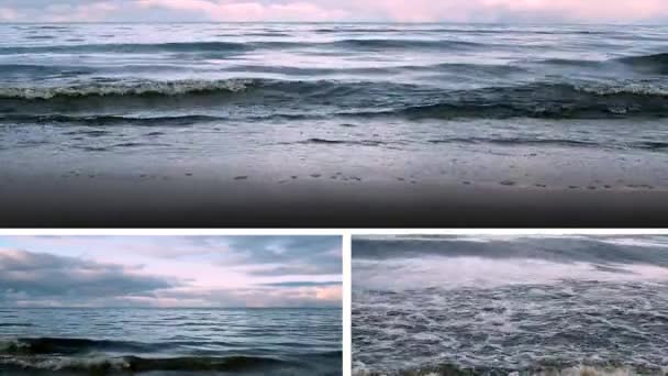 Olas Del Mar Atardecer Naturaleza Del Océano Agua Salvaje Norte — Vídeos de Stock