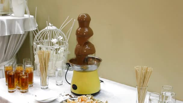 Υγρή Σοκολάτα Ρέει Σαν Σιντριβάνι Νόστιμο Γλυκό Φαγητό Παραγωγή Του — Αρχείο Βίντεο