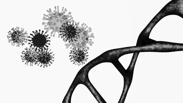 3DでDnaとウイルス細胞 コロナウイルスと遺伝的らせん — ストック写真