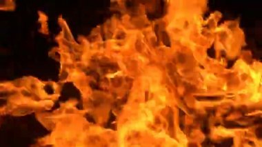 Siyah arka planda şiddetli bir yangın. Güzel alevler kapanıyor. Geceni yakan ateş .